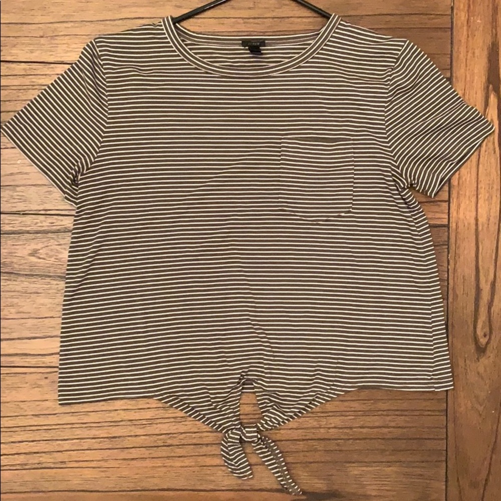 J.Crew olive/white striped tie-waist pocket tee